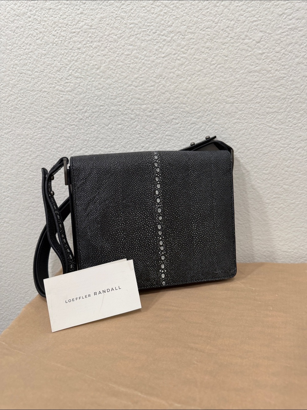 LOEFFLER RANDALL  Black Textured Crossbody sharkskin print. STUNNING!